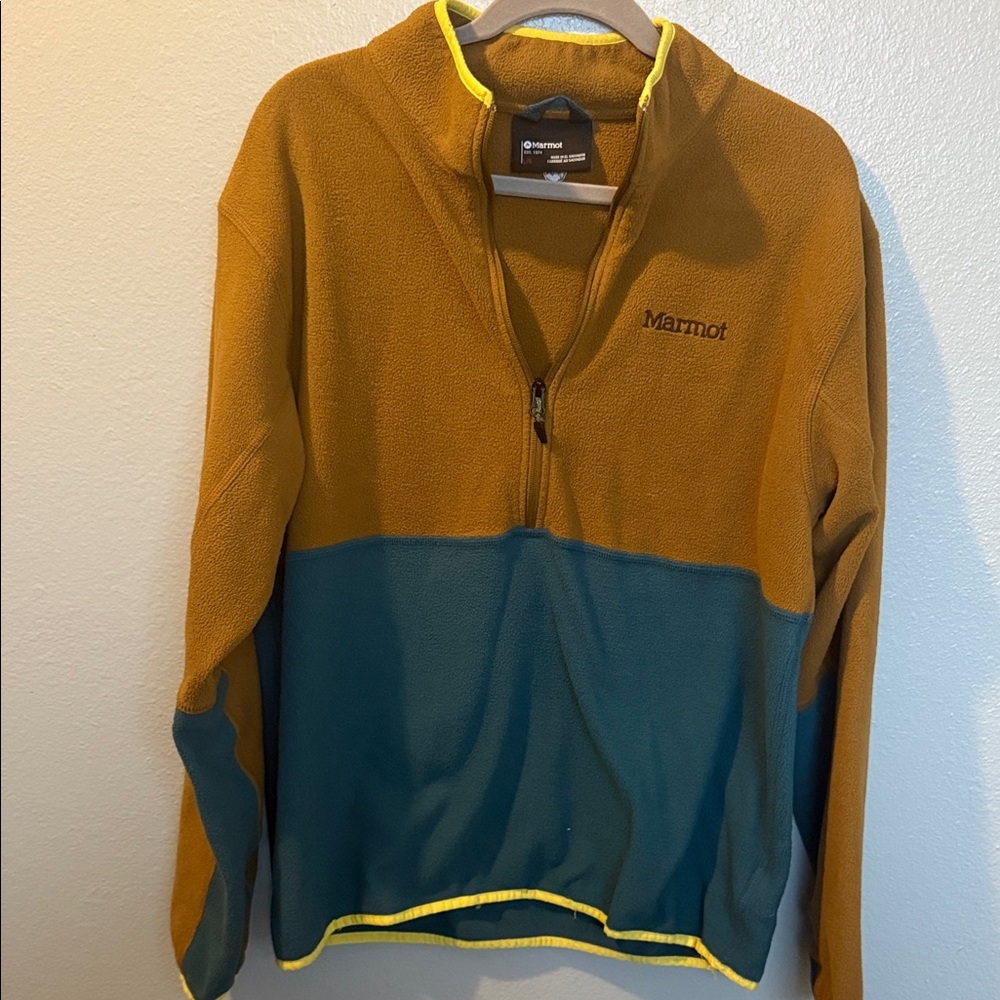 Marmot Men's Zip-Up Sweater - Mustard and Teal
